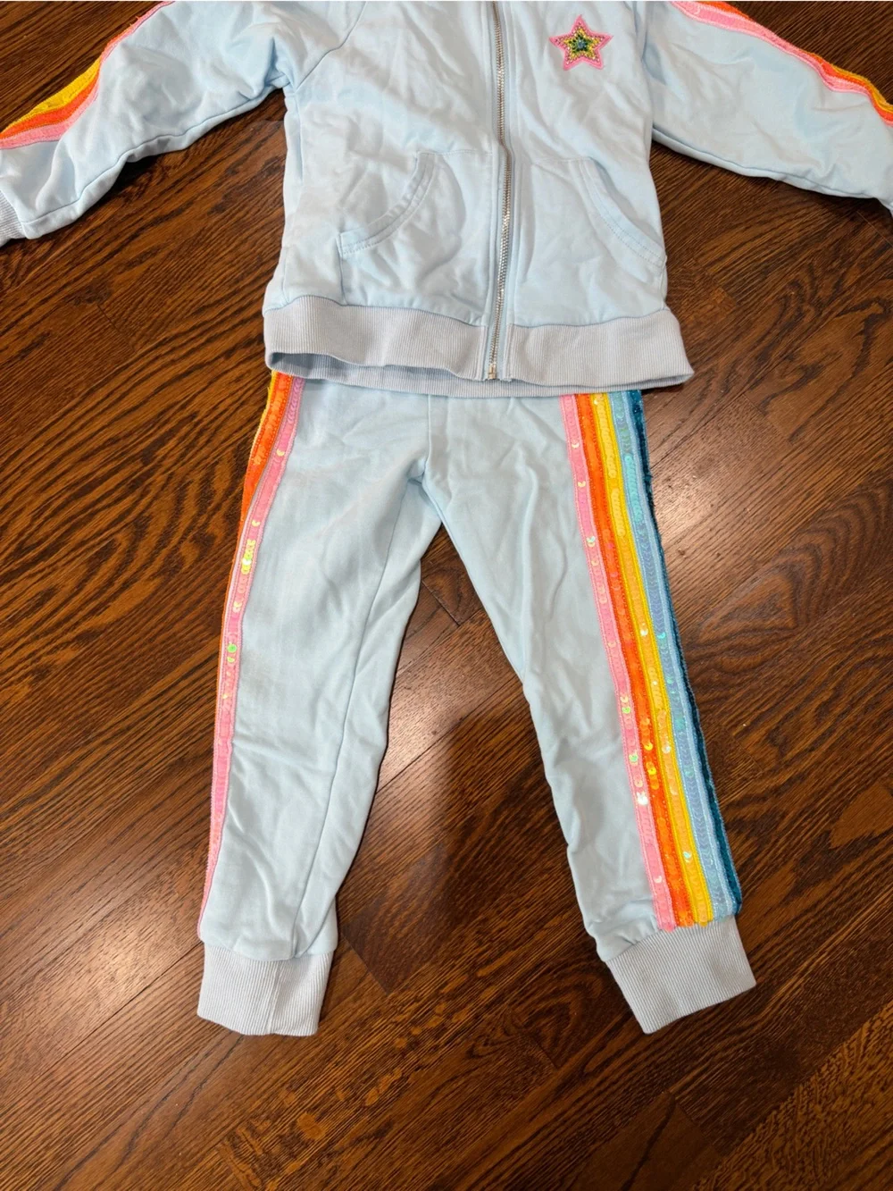 Lola And the boys sequin Light Blue Kids Rainbow Stripe Hoodie & Jogger Set, 6